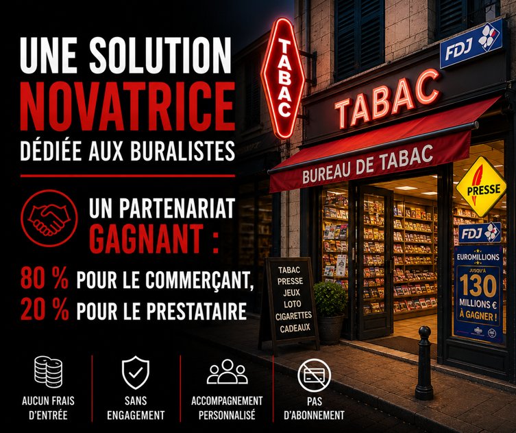 Solution novatrice pour buralistes sans frais — partenariat 80/20